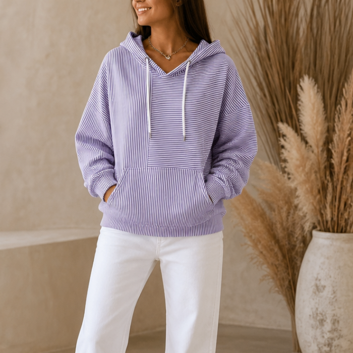 Stripeday – Striped Drawstring Hooded Kangaroo Pocket Hoodie