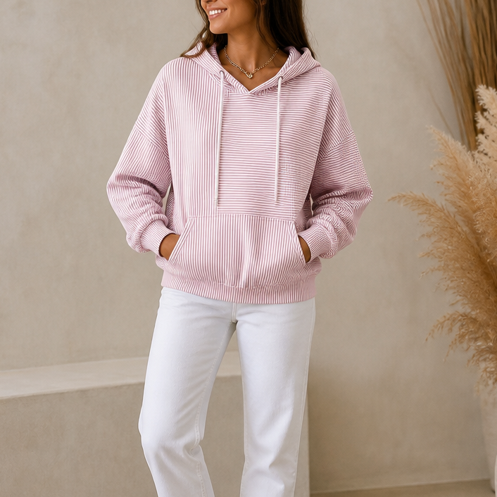 Stripeday – Striped Drawstring Hooded Kangaroo Pocket Hoodie