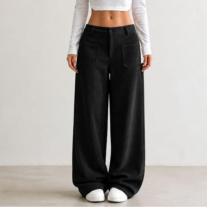 Cordelle – High-Waisted Stretch Corduroy Wide-Leg Trousers