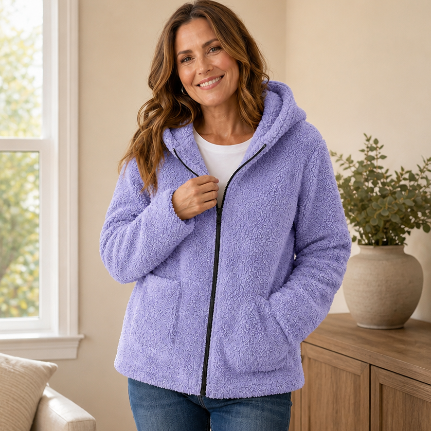 Cozyelle – Plush Fleece-Look Hooded Jacket