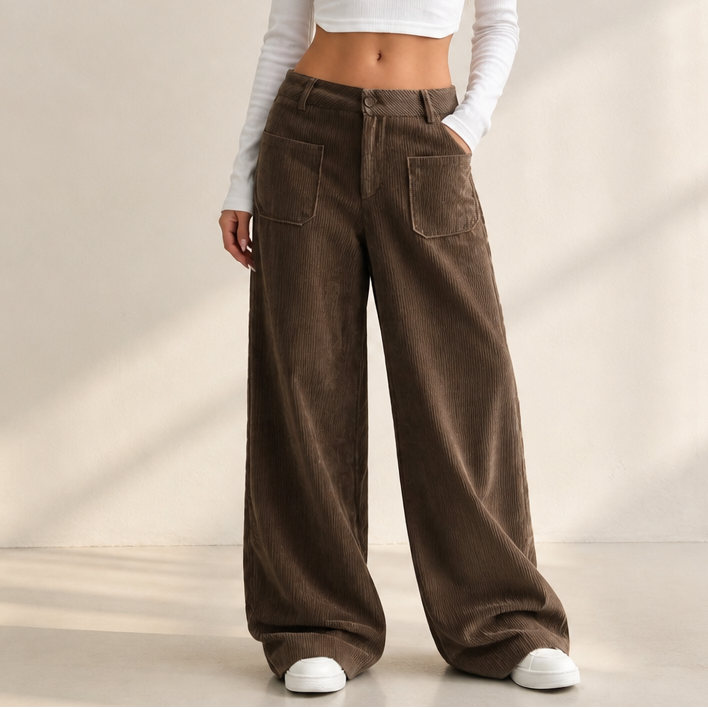 Cordelle – High-Waisted Stretch Corduroy Wide-Leg Trousers