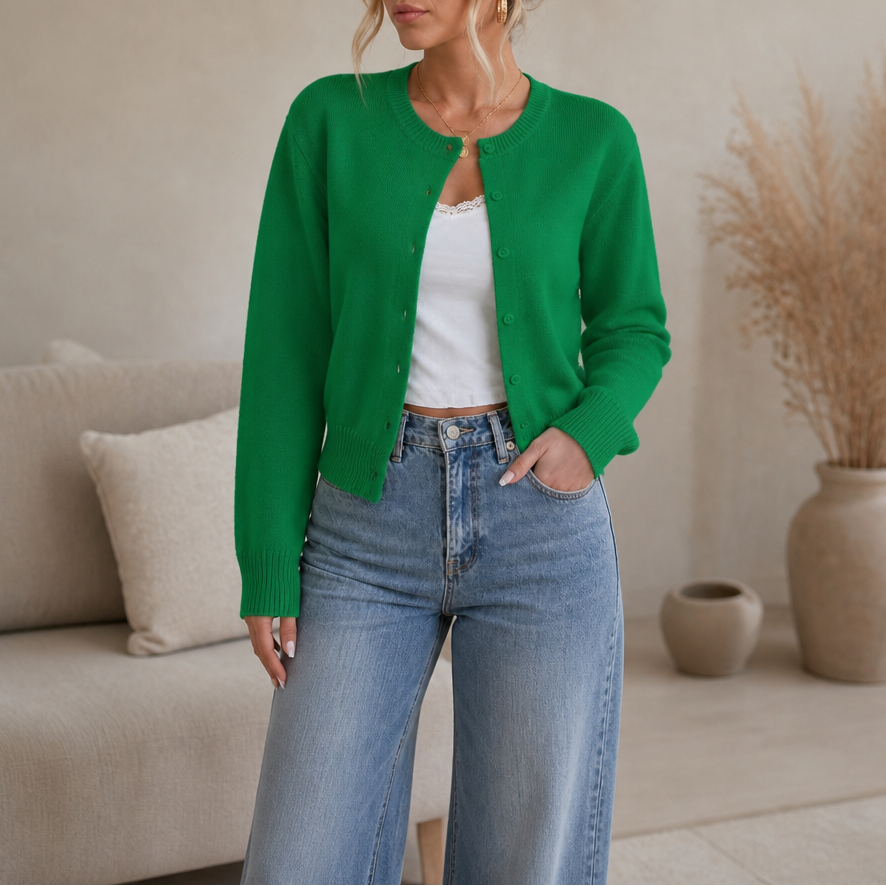 Wearbella – Solid-Color Round-Neck Cardigan