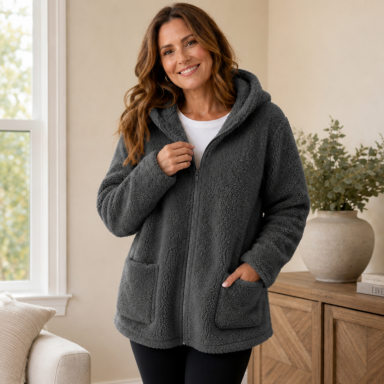 Cozyelle – Plush Fleece-Look Hooded Jacket