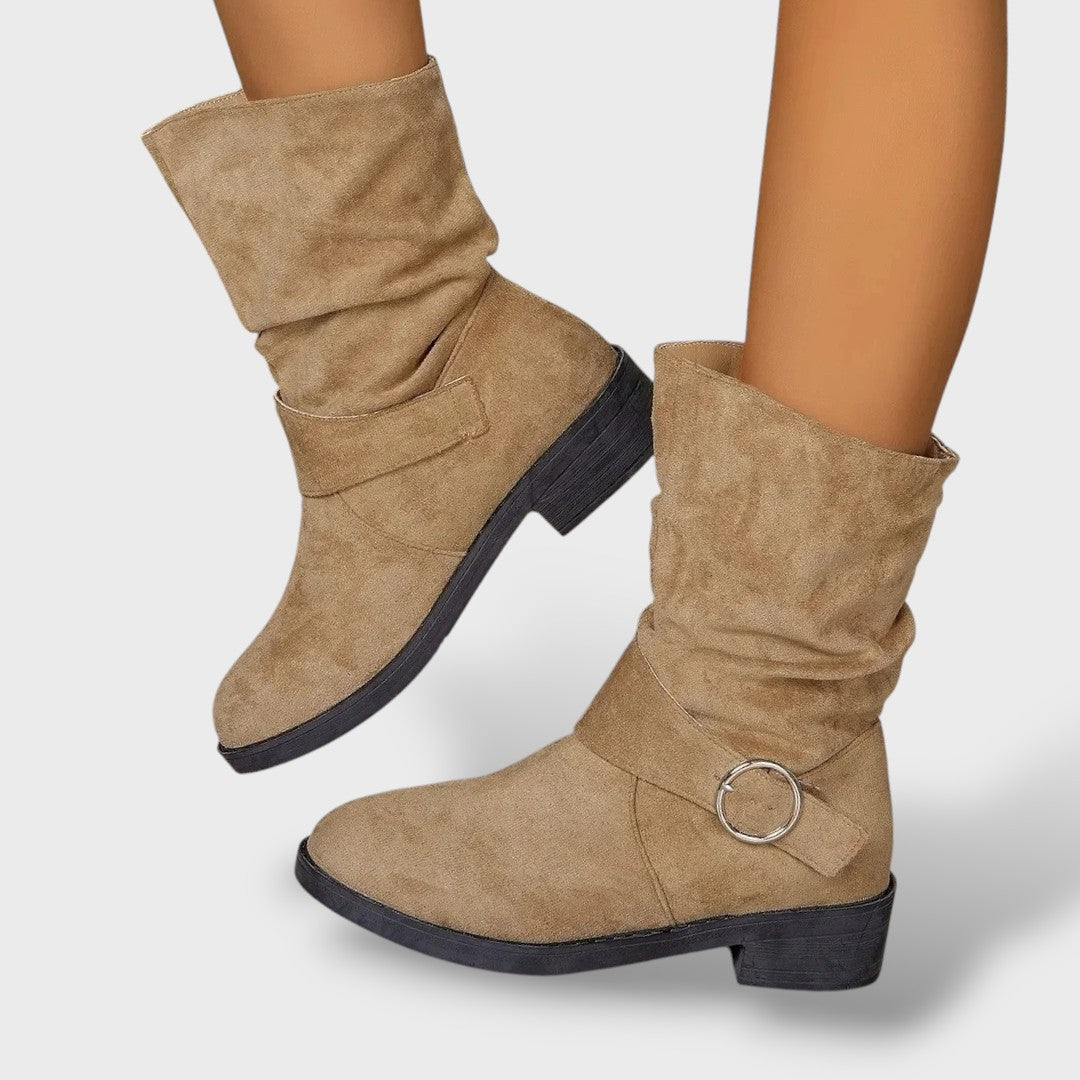 Women's Suede-Effect Cowboy Ankle Boots with Block Heel