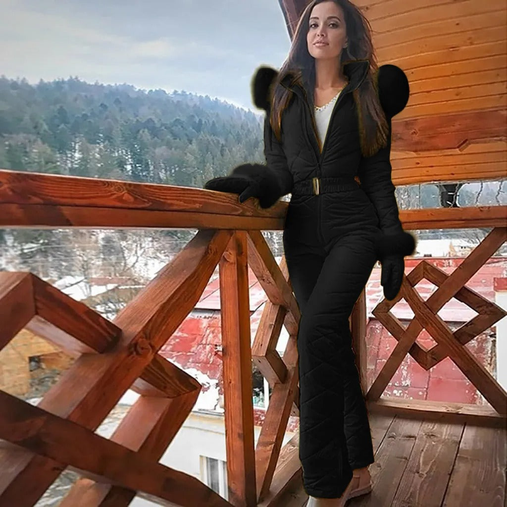 Women's Quilted Ski Jumpsuit, Belted, Full Length
