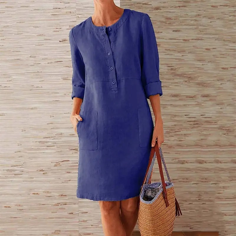 Lena - Long-sleeved linen dress
