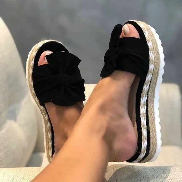 Vera | Women's Orthopedic Platform Bow Slip On Sandals with Espadrille Sole