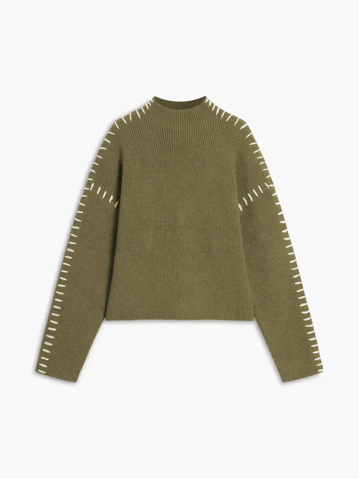 Verity | Women's Oversized Mock Neck Sweater — Chunky Knit with Contrast Whipstitch Trim | Westmere