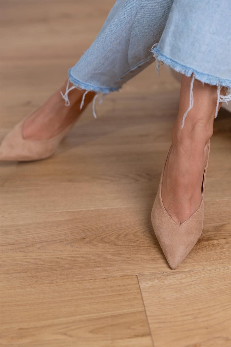 Women's Slingback Pumps with Sharp Pointed Toe | Stiletto Heel, Adjustable Back Strap in Brown | Size 5-11