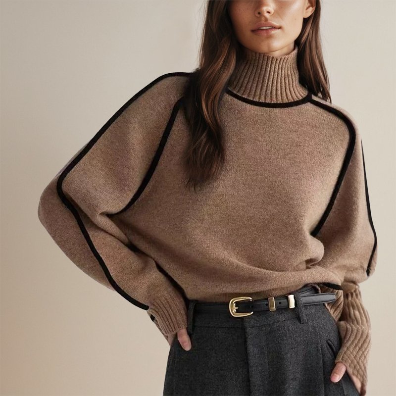 Ornella Contrast Piping Turtleneck Sweater