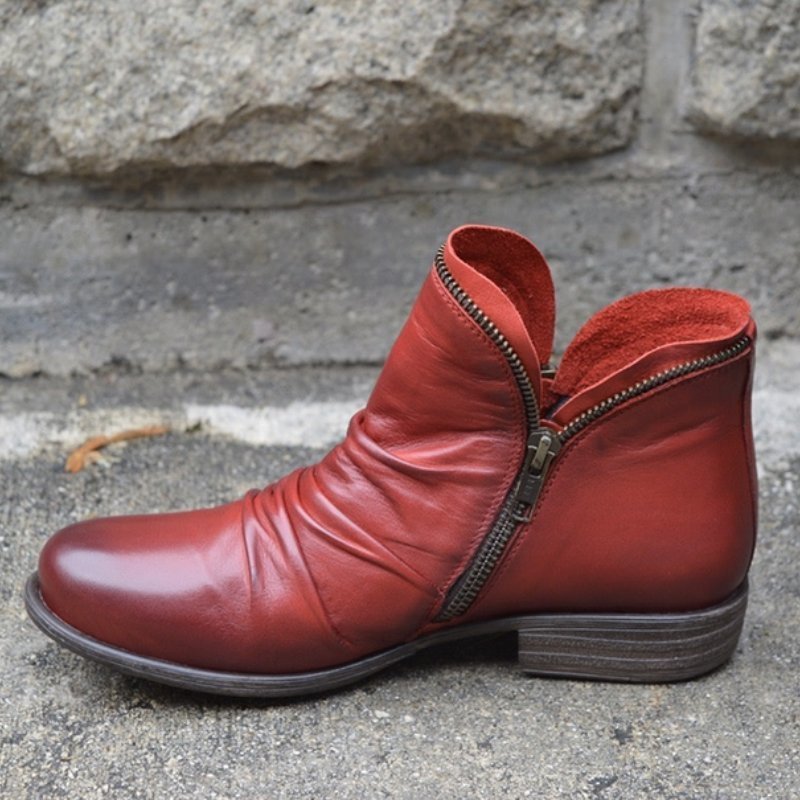 Women's Ankle Boots, Side Zip, Ruched Upper, Low Heel
