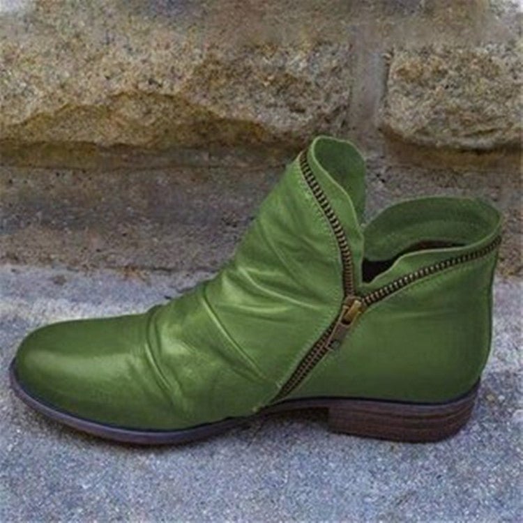 Women's Ankle Boots, Side Zip, Ruched Upper, Low Heel