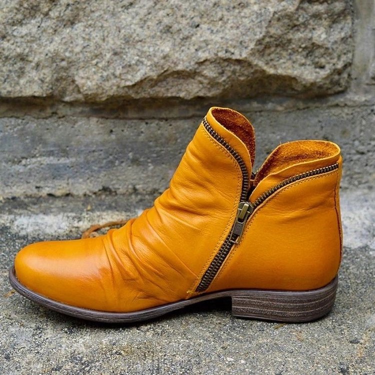 Women's Ankle Boots, Side Zip, Ruched Upper, Low Heel