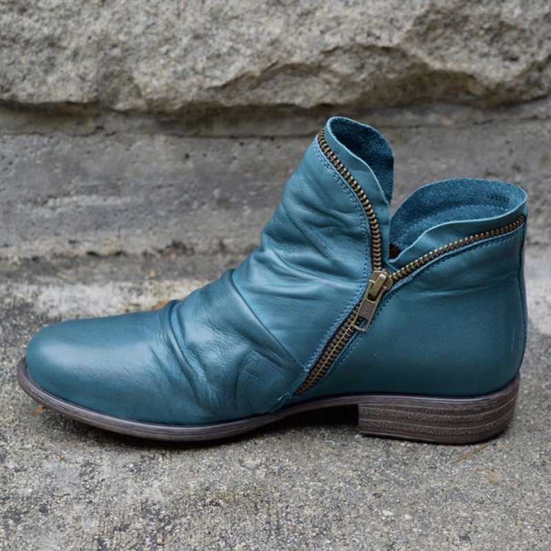 Women's Ankle Boots, Side Zip, Ruched Upper, Low Heel