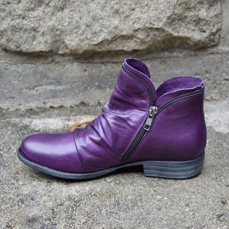 Women's Ankle Boots, Side Zip, Ruched Upper, Low Heel