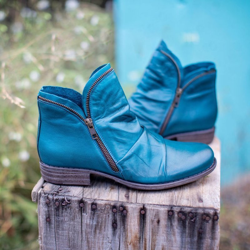 Women's Ankle Boots, Side Zip, Ruched Upper, Low Heel