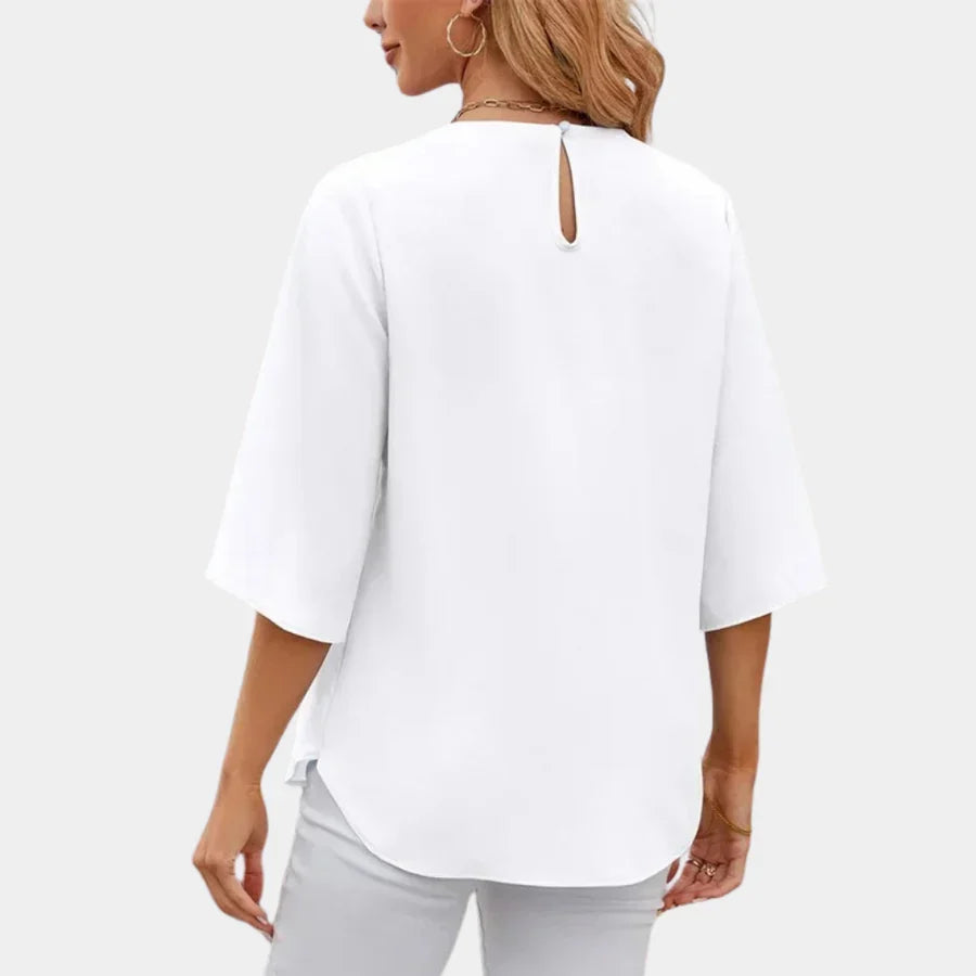 Victoria | Women's Summer Split Sleeve Pleated Blouse with Round Neck