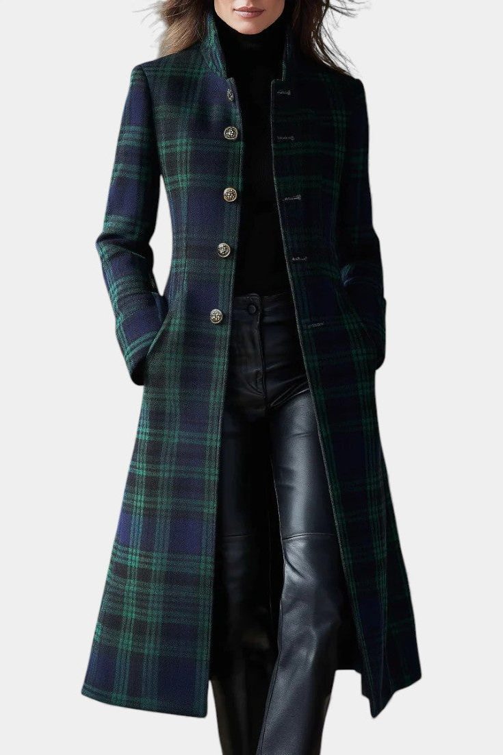 Vienne | Wool Long Winter Coat with Button-Down for Women