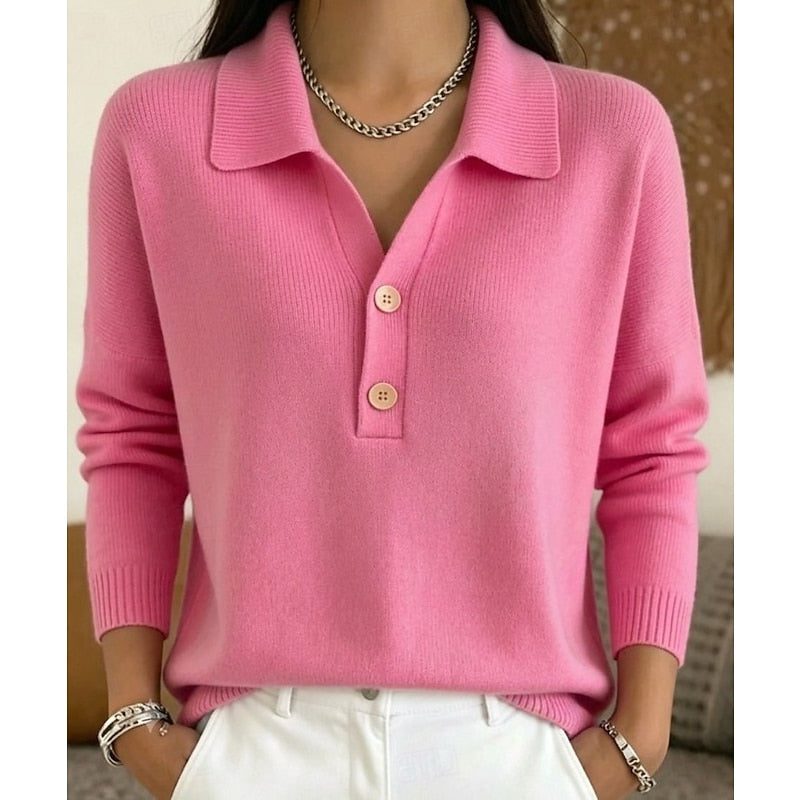 Vienne | Ribbed Knit Button Pullover with Polo Collar for Women