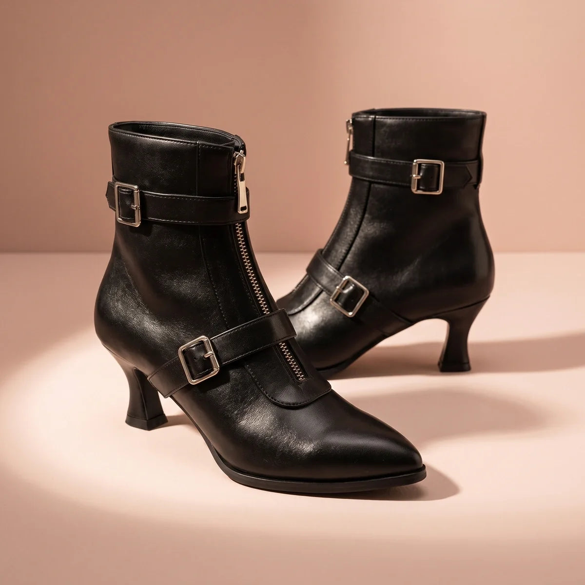 Viola Double Buckle Pointed Ankle Boots