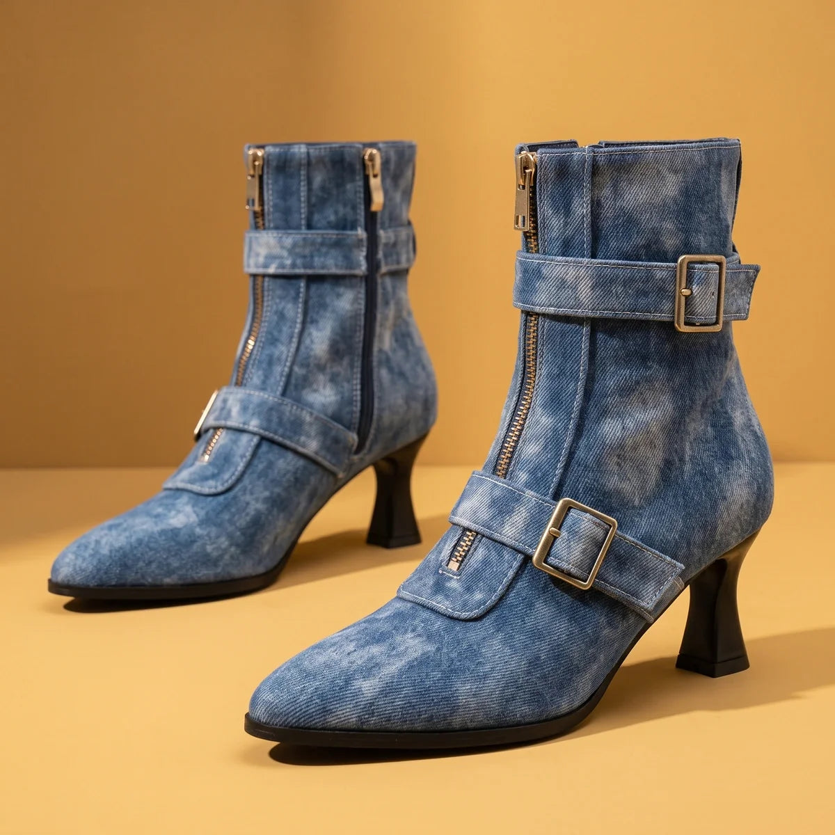 Viola Double Buckle Pointed Ankle Boots