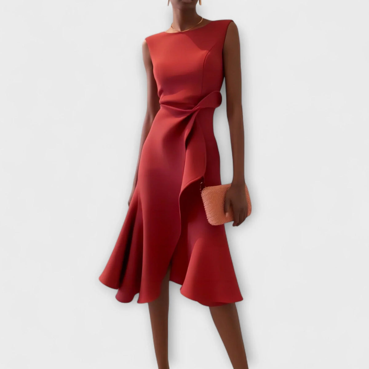 Violet | Sleeveless Asymmetric Ruffle Formal Evening Midi Dress