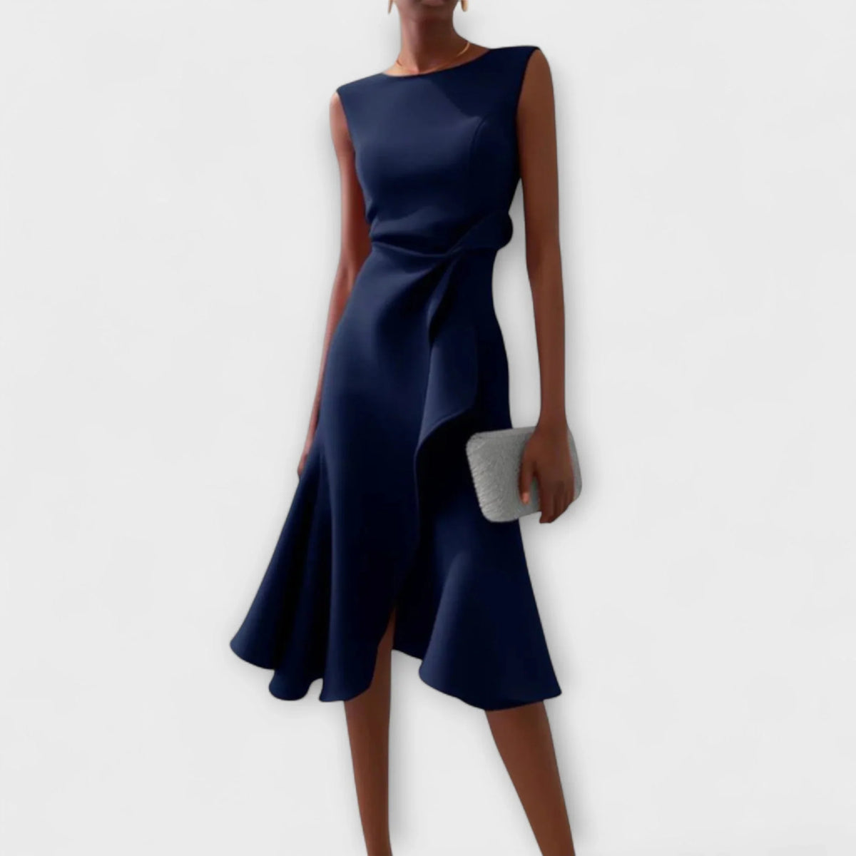 Violet | Sleeveless Asymmetric Ruffle Formal Evening Midi Dress