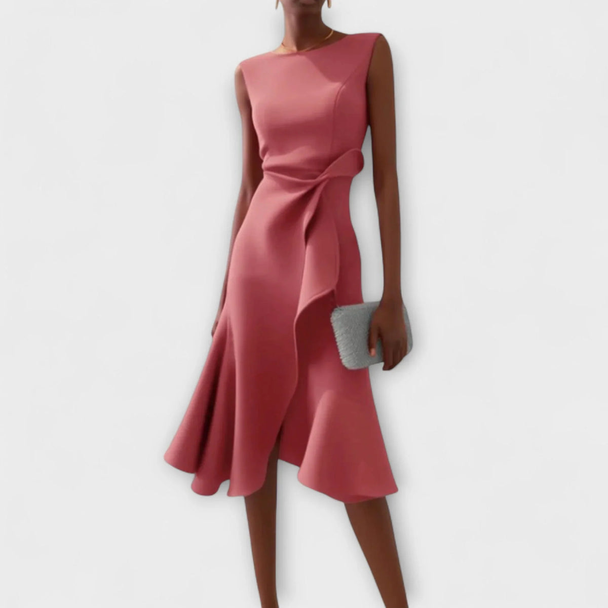 Violet | Sleeveless Asymmetric Ruffle Formal Evening Midi Dress