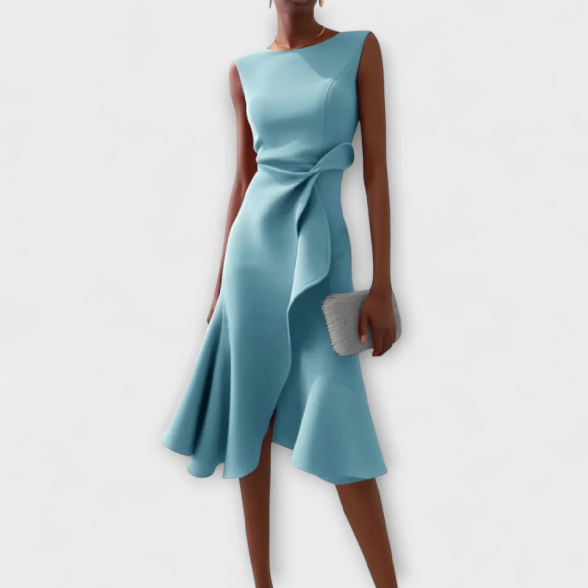 Violet | Sleeveless Asymmetric Ruffle Formal Evening Midi Dress