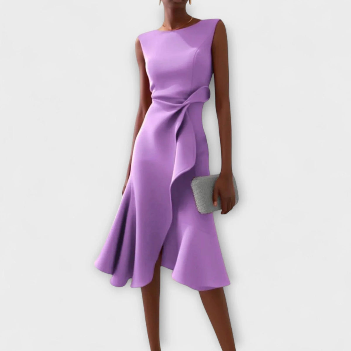 Violet | Sleeveless Asymmetric Ruffle Formal Evening Midi Dress
