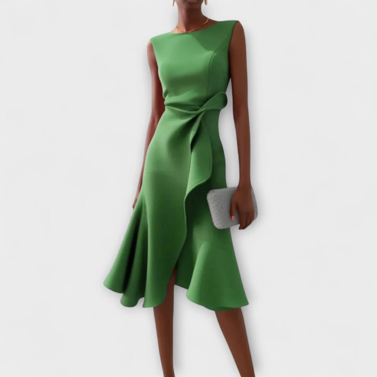 Violet | Sleeveless Asymmetric Ruffle Formal Evening Midi Dress