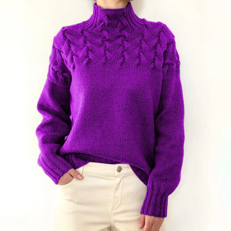 Violet | Women's Cable Knit Mock Neck Sweater