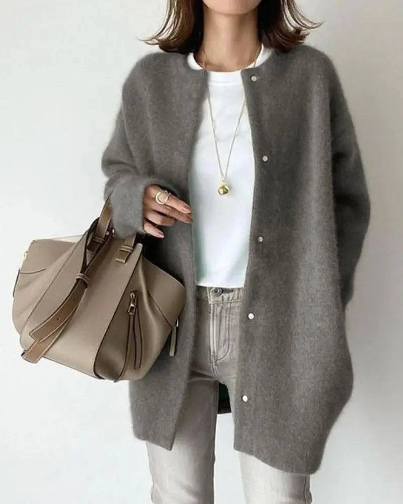 Violet | Women's Sweater Knit Cardigan with Round Neck
