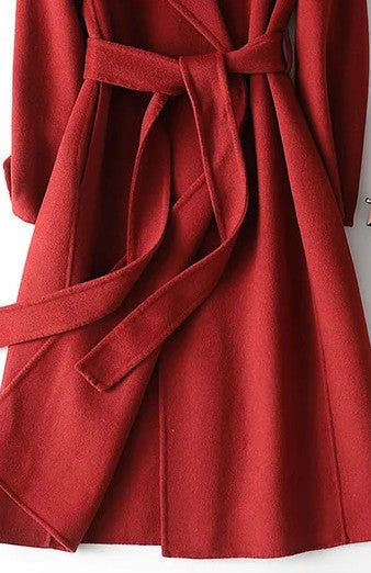 Virginia | Womens Belted Wrap Coat | Long A-Line Silhouette, Notch Lapel, Wrap Style | Burgundy, Sizes Sizes S-2XL