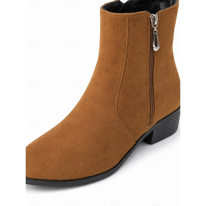 Women's Ankle Boots with Block Heel and Zip Closure