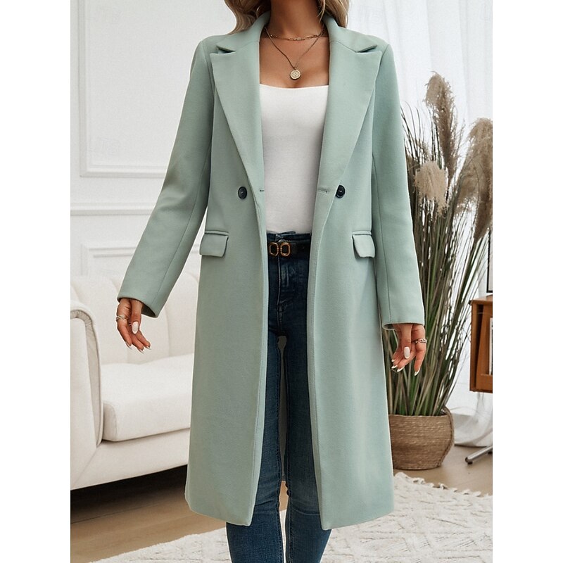 Long Women's Coat with Down Filling and Button Front | Breathable Fabric, Pockets | For Winter | Size S-XL