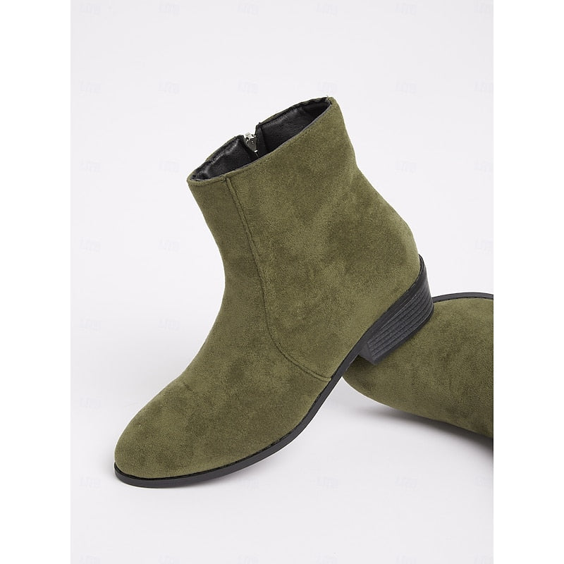 Women's Ankle Boots with Block Heel and Zip Closure | Size 6-10.5 | Brown, Green, Black