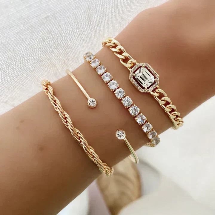 Bracelet Set White Gold Layered Stack Minimalist Jewelry