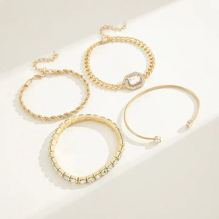 Bracelet Set White Gold Layered Stack Minimalist Jewelry