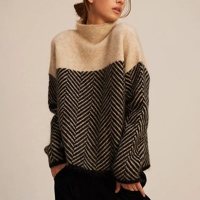 Sidony Herringbone Colorblock Turtleneck Sweater