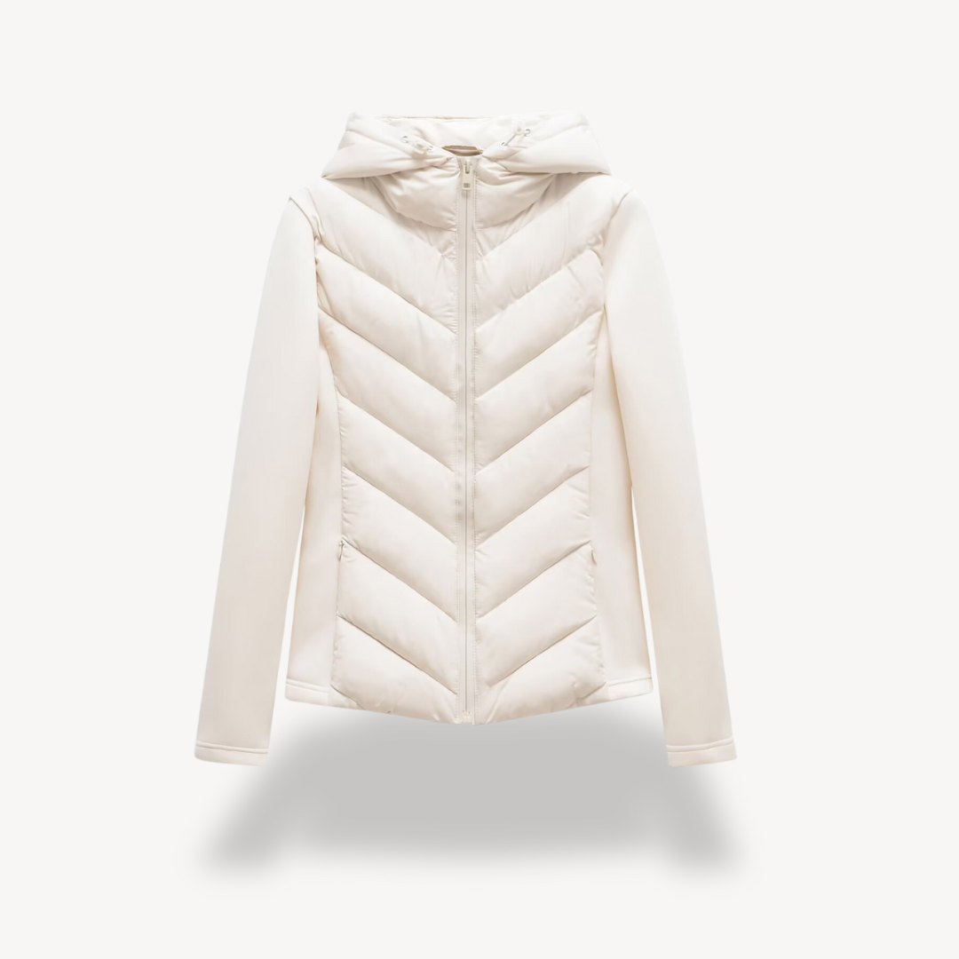 Women's Quilted Hooded Jacket with Chevron Stitch Detail