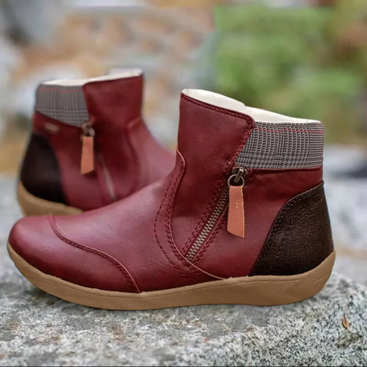 Women's check side zip waterproof ankle boots