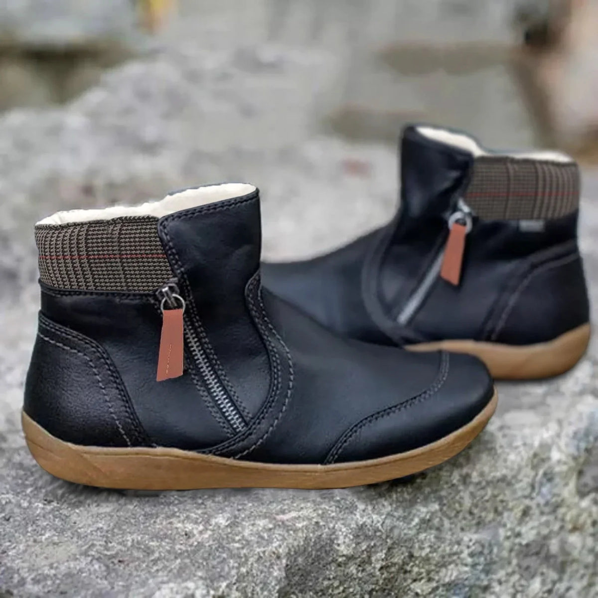 Women's check side zip waterproof ankle boots
