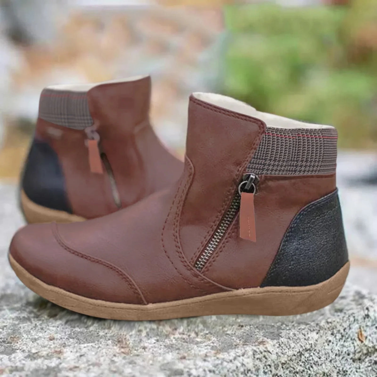 Women's check side zip waterproof ankle boots