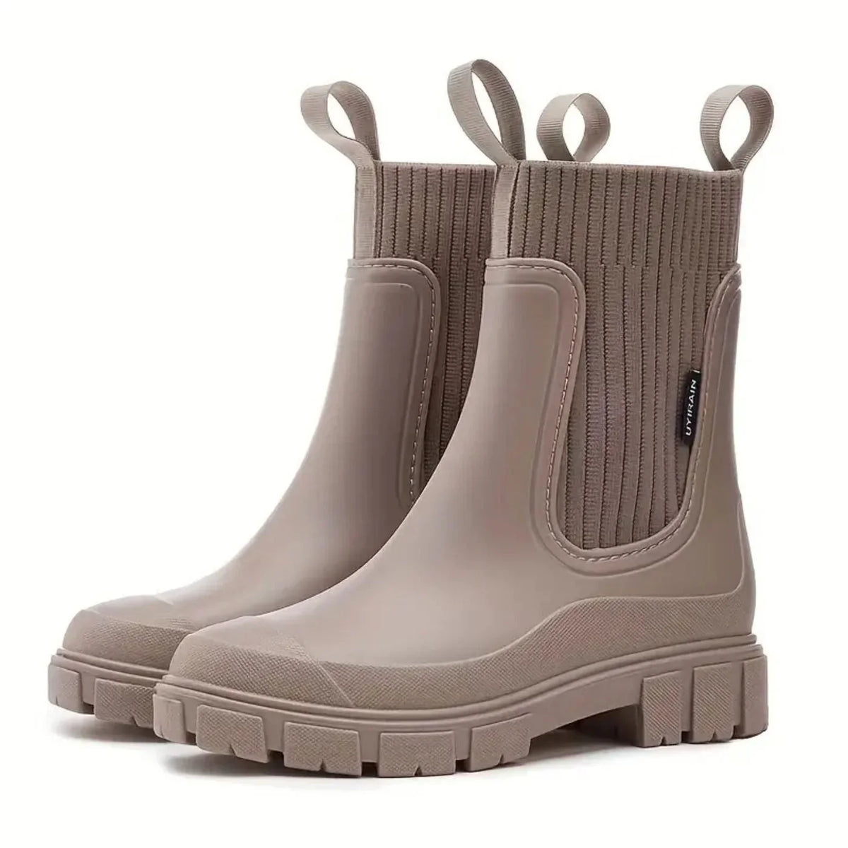 Chelsea Boots - Chunky Lug Sole Knit Shaft Women's Black