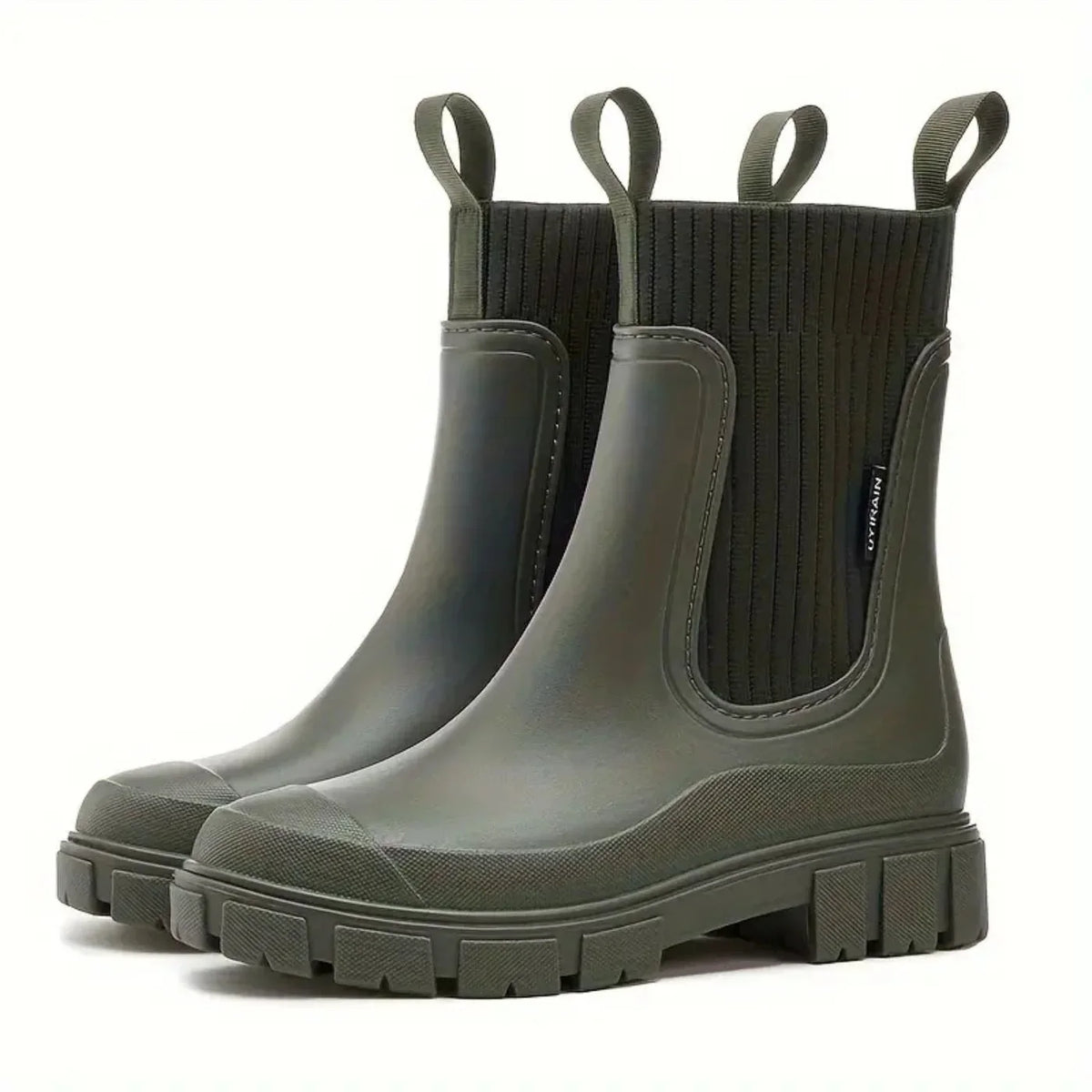 Chelsea Boots - Chunky Lug Sole Knit Shaft Women's Black