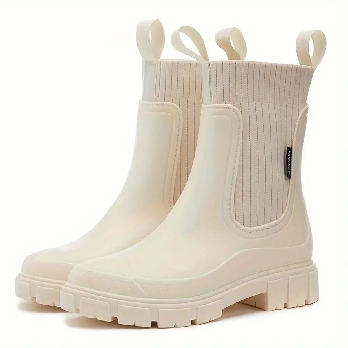 Chelsea Boots - Chunky Lug Sole Knit Shaft Women's Black