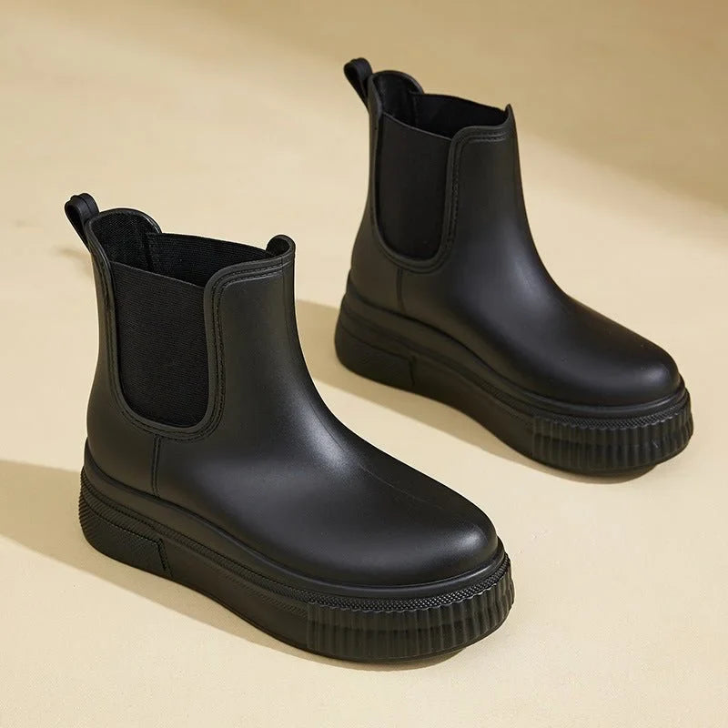 Waterproof boots women's chelsea platform rain ankle