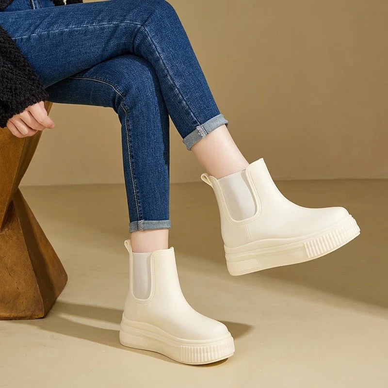 Waterproof boots women's chelsea platform rain ankle