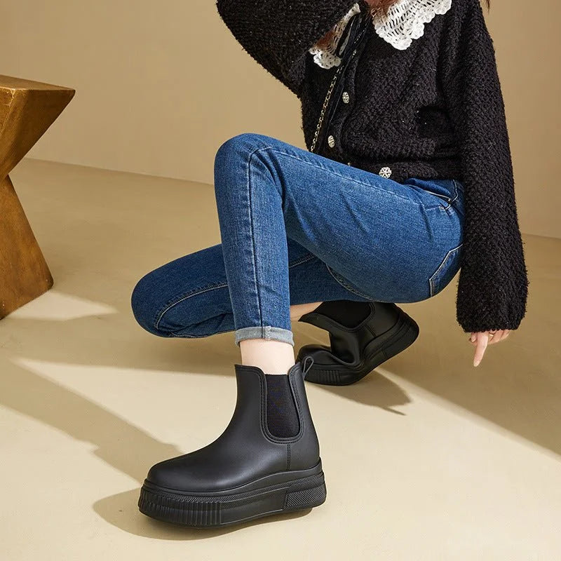 Waterproof boots women's chelsea platform rain ankle